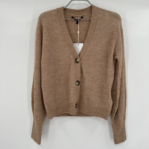 Quince Sweaters - Quince Women's Heather Oatmeal Baby Alpaca-Merino Wool Cropped Cardigan sz XS